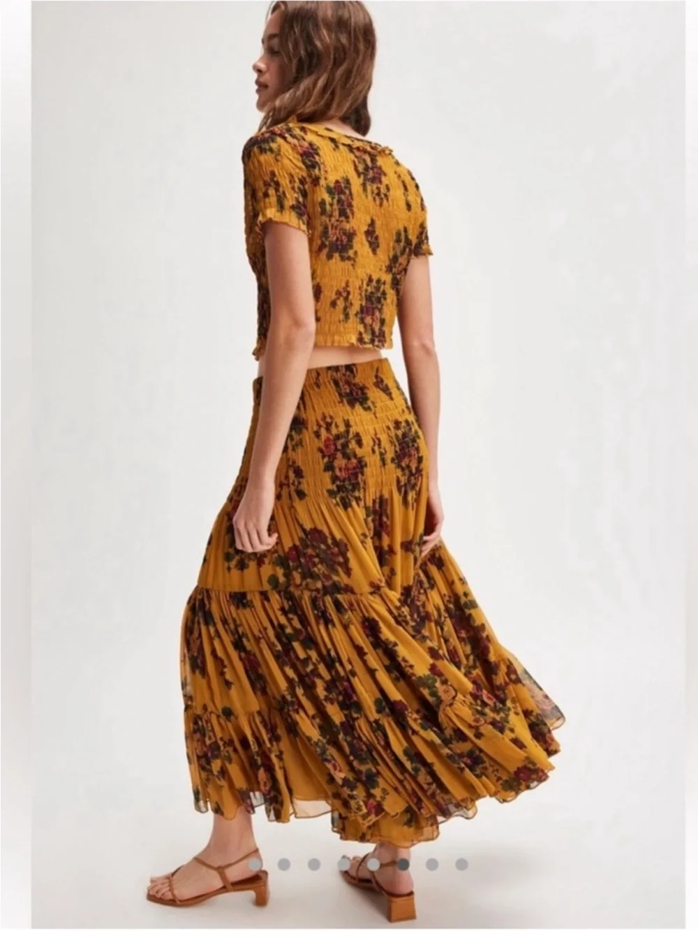 Mustard Floral Tiered Maxi Skirt  and top Women